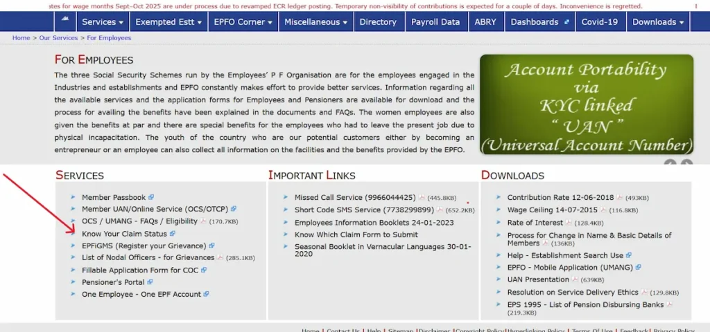 Click Know your Claim Status