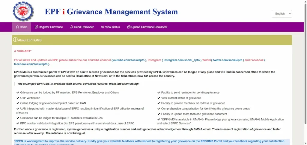 click Register Grievance